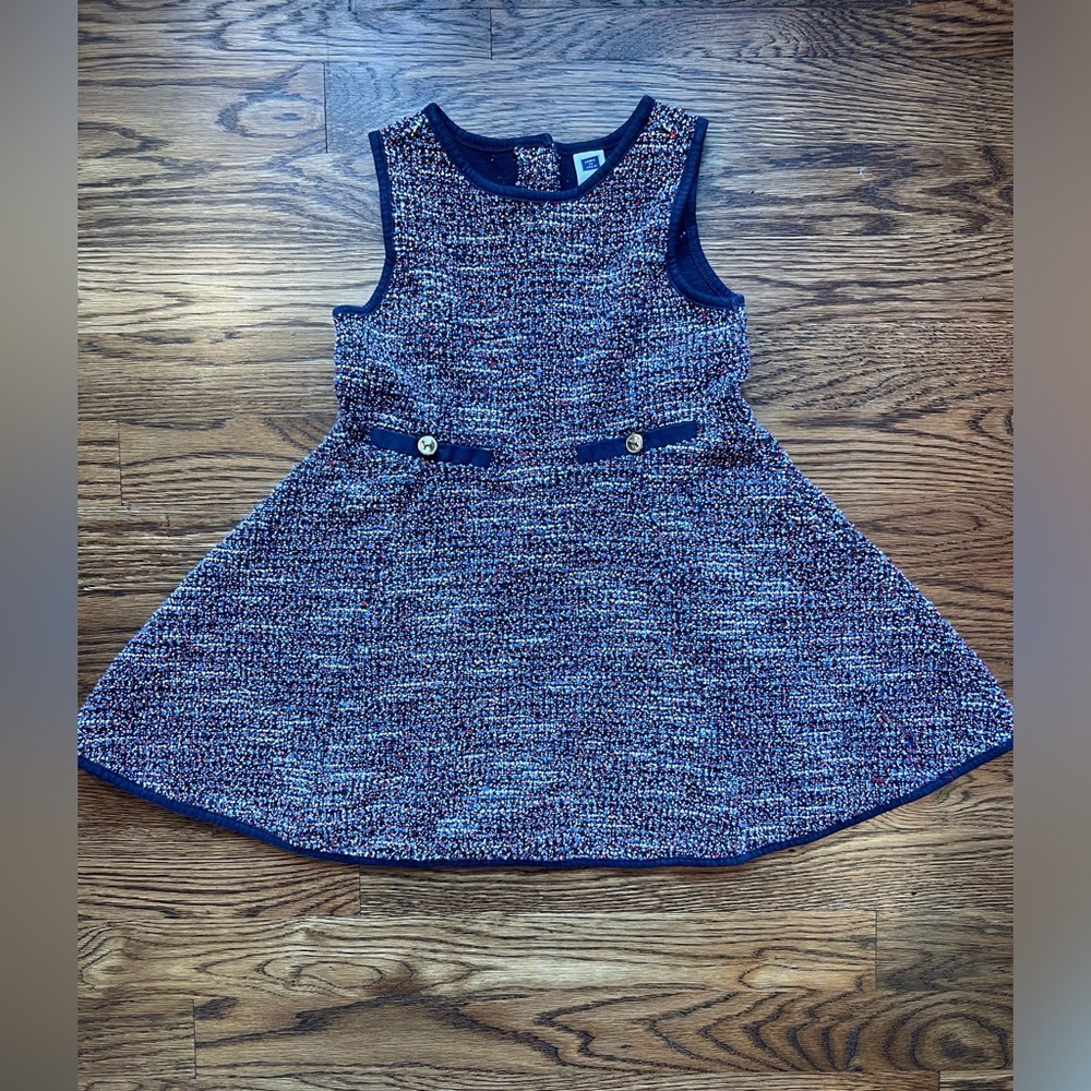 Janie And Jack Girls Textured Navy Dress Gold Buttons Size 3